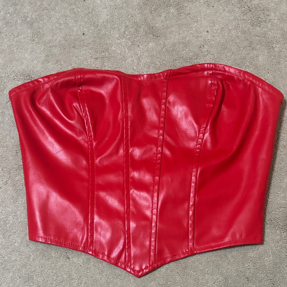 SHEIN Red Faux Leather Corset Top